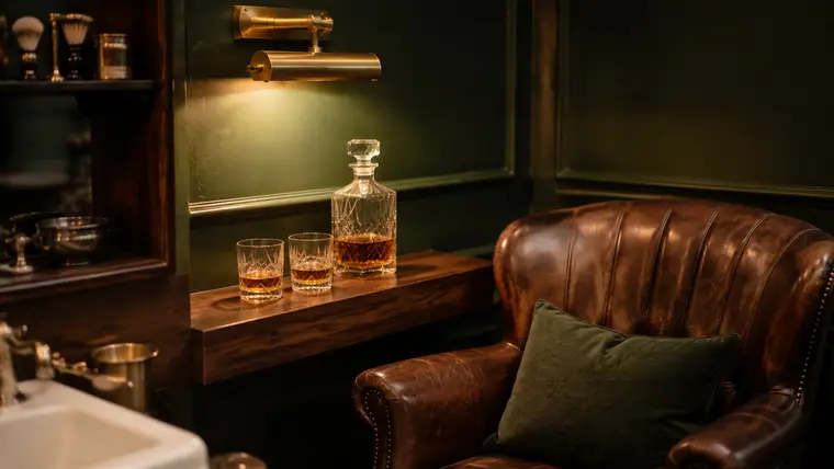 Rincón de whisky con sillón de cuero